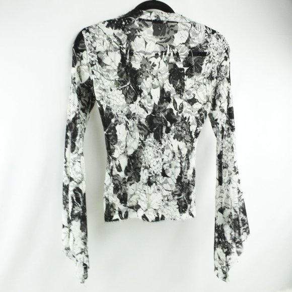 CACHE Sheer Blouse Black & White Floral Print - Picture 7 of 16